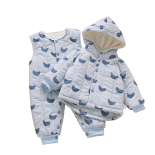 婴儿冬装加绒加厚宝宝幼儿连帽背带裤分体套装棉服秋冬季夹棉棉袄