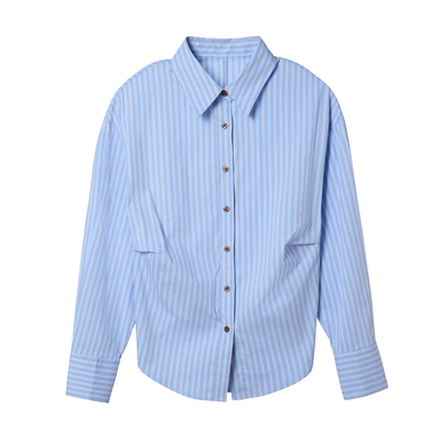 VIEA.ING薇迎商场同款蓝色条纹衬衫女2026春季新款气质通勤衬衣