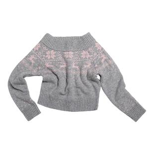 CLIMAX VISION复古撞色费尔岛澳毛提花一字肩慵懒风毛衣针织衫女