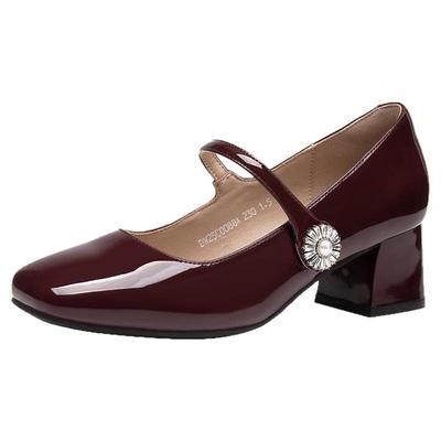 大东红色玛丽珍鞋女2025新款秋季巨好看粗跟高跟鞋浅口配裙子单鞋