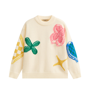 爱法贝秋冬新款女童加厚毛衣线衫中大童装针织衫宽松圆领上衣