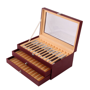 包邮现货钢笔盒皮制文具盒展示盒PU钢笔收纳盒精致复古文艺雪茄柜