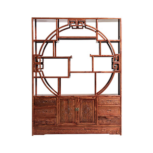 明清仿古典新中式多宝阁大团圆博古架实木客厅隔断茶叶小展示柜子