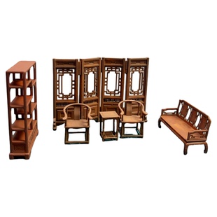 微缩场景1:比40中式屏风博古架太师椅茶几长椅模型摆件毕业手办