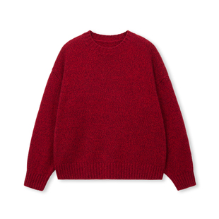 PRE PREWORKS圣诞红 花纱肌理浣熊山羊绒毛衣加厚圆领套头打底衫