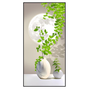 玄关装饰画光影绿植小清新走廊过道3d立体壁画客厅入户对门自粘画