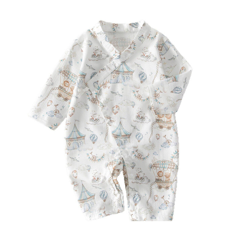 婴儿纱布连体衣宝宝夏款爬服长袖竹纤维哈衣儿童夏季空调服新生儿