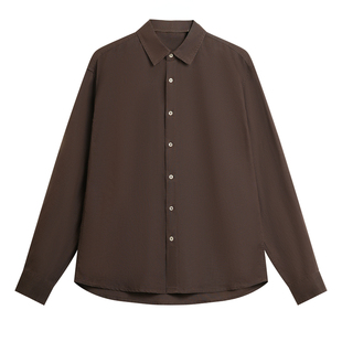 莱赛尔亚麻混纺老钱风尖领长袖衬衫男休闲百搭宽松开衫极简风