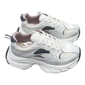 真皮女鞋2025春款韩版厚底拼色小怪兽老爹鞋系带复古运动鞋休闲鞋