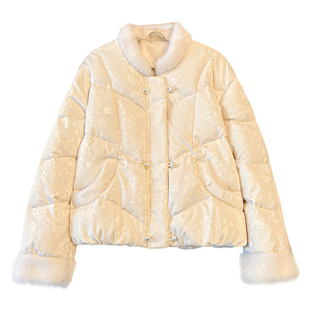 绝美新中式国风白色盘扣提花羽绒服女2025冬装加厚羊羔毛拼接外套