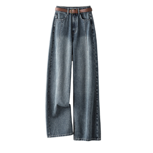 IHIMI海谧复古高级质感牛仔阔腿裤女款秋季新款长裤高腰显瘦裤子