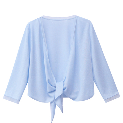 OSA欧莎薄款蓝色开衫针织披肩