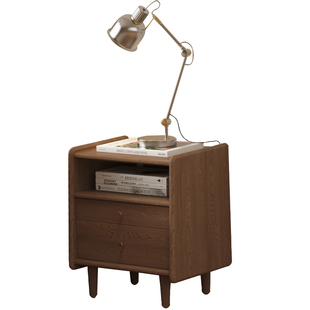 实木床头柜家用卧室现代简约储物柜原木风收纳柜双抽床边柜