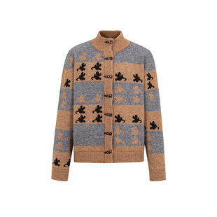 Funnel in美式复古花朵牛角扣毛衣女秋冬宽松慵懒风针织衫上衣冬