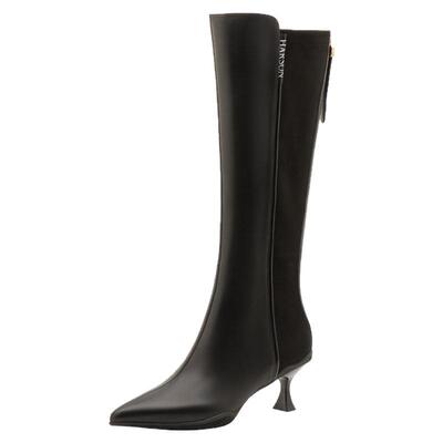 哈森长靴女秋冬新款尖头细跟显瘦不过膝高筒骑士靴HWA220167