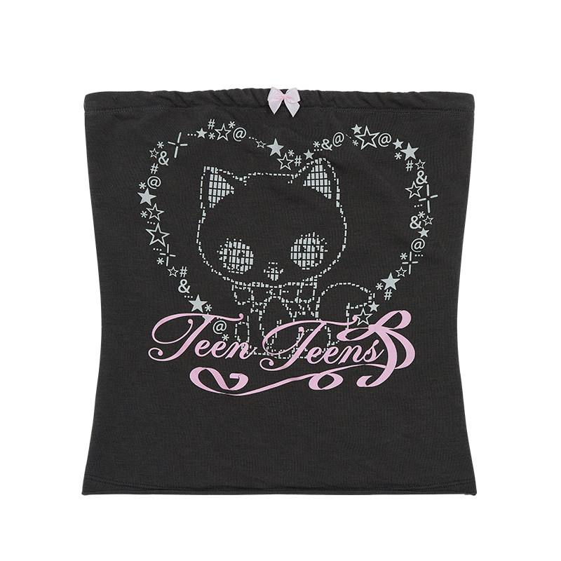 teenteens 猫咪印花紧身抹胸背心
