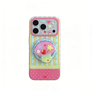 一家不会撞壳的店夏日星星彩红条纹蘑菇手机壳适用苹果17PM16proiPhone15pm14max13女百搭防摔包边硅胶保护套