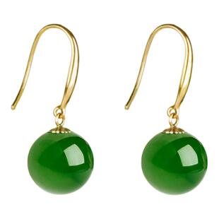 天然和田玉碧玉耳饰18K黄金耳环通勤时尚送女友轻奢耳坠气质耳钩