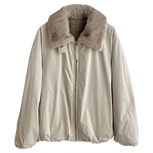 陆续！高圆圆同款派克服2026新款韩国设计师ed两穿毛茸茸立领外套