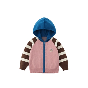 [100%棉]齐齐熊宝宝开衫毛衣男童连帽外套儿童针织衫2026新款上衣