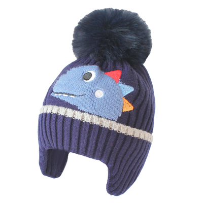 儿童卡通加绒保暖毛线针织护耳帽