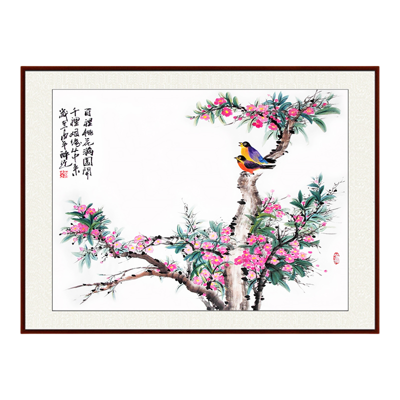 国画真迹客厅玄关书画花鸟桃花