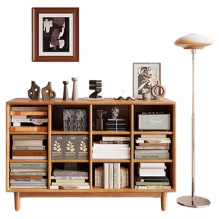 矮实木书柜靠墙一体置物书架客厅家用收纳格子柜落地储物柜子