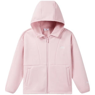 安踏儿童女童摇粒外套2025秋冬新款抗静电连帽加绒女孩上衣保暖