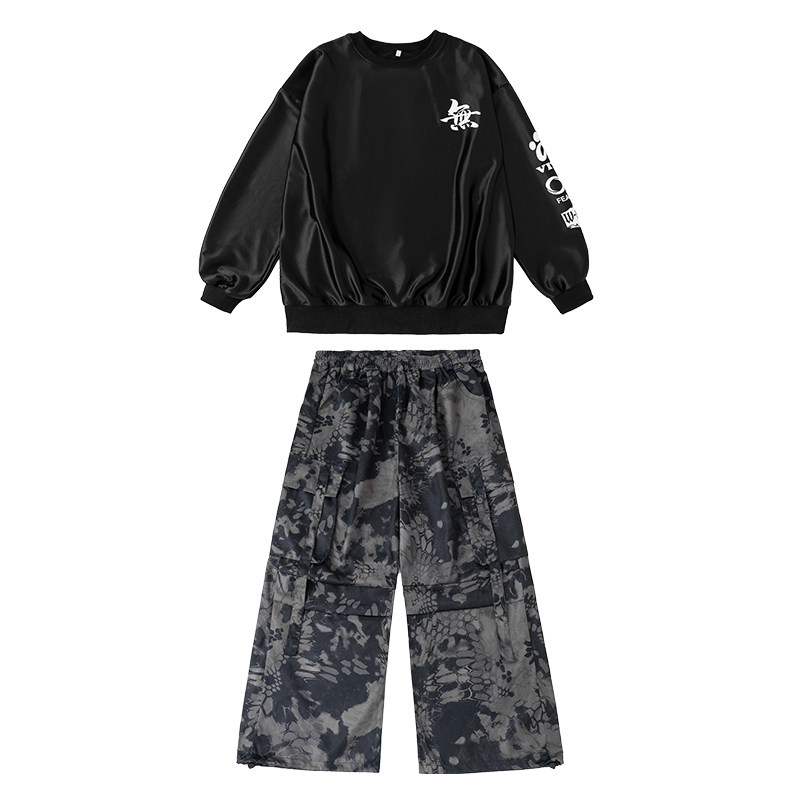 儿童街舞潮服男童宽松T恤嘻哈hiphop舞蹈服女童爵士舞走秀演出服