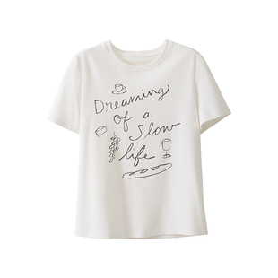 【到手129元】印花字母正肩短袖T恤宽松显瘦白色圆领上衣打底衫女