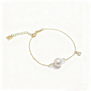 DIY珍珠配件 S925纯银手链空托 时尚款金色银色手镯 配7-10mm圆巴