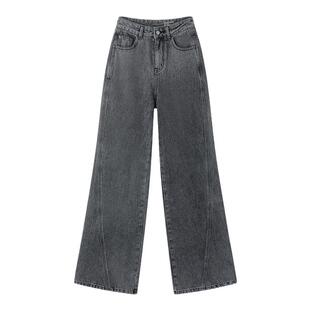 TKY SHOP灰色阔腿牛仔裤女春秋新款时尚宽松显瘦裤子简约百搭复古