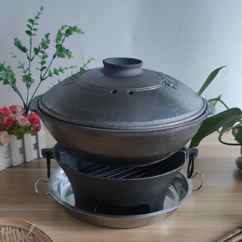 平定黑砂锅传统粗陶煲仔饭专用土砂锅家用双耳小沙煲广东老式浅瓦