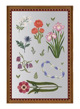 法式中古复古风客餐厅镜面装饰画高级感花卉实木框镜子挂画