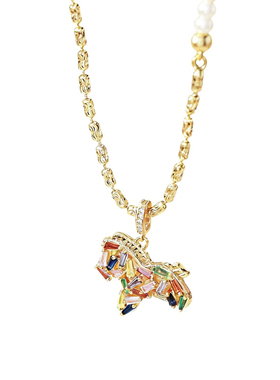 彩色锆石小马串珍珠项链高级感