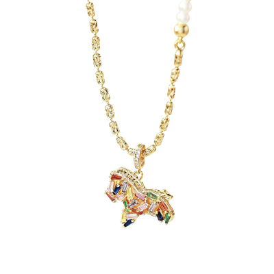 彩色锆石小马串珍珠项链高级感