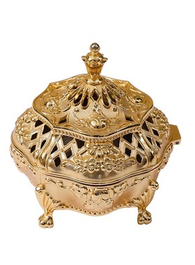 欧式复古金属雕花带盖盘塔香炉
