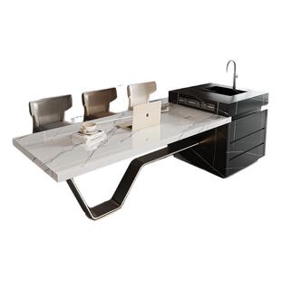 意式极简龙抬头岩板岛台餐桌一体家用客厅家用设计师款多功能导台