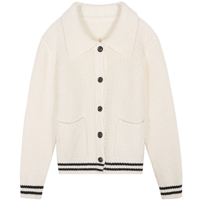 落落狷介白色开衫毛衣女