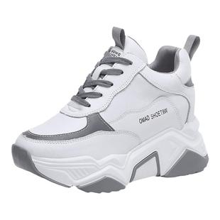 老爹鞋女内增高小白鞋真皮百搭8cm小个子增高显瘦厚底休闲运动鞋