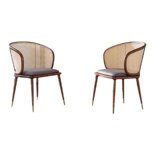 中古藤编实木餐椅软包久坐舒服围椅子靠背侘寂风复古北欧喝茶主人