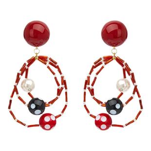 蒜了耳饰女原创长款红色耳钉小众波点耳环夸张耳夹显脸小气质少女