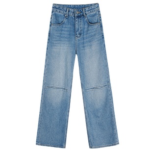 今屿花花牛仔裤2025年新款女小个子直筒阔腿裤设计感小众高腰裤子