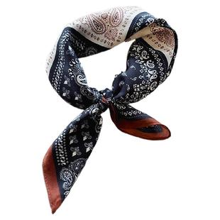 腰果花拼接棉麻小方巾丝巾女春秋气质配衬衫西装领巾时尚绑腰围巾