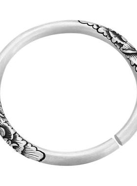 足银999錾刻牡丹花手镯