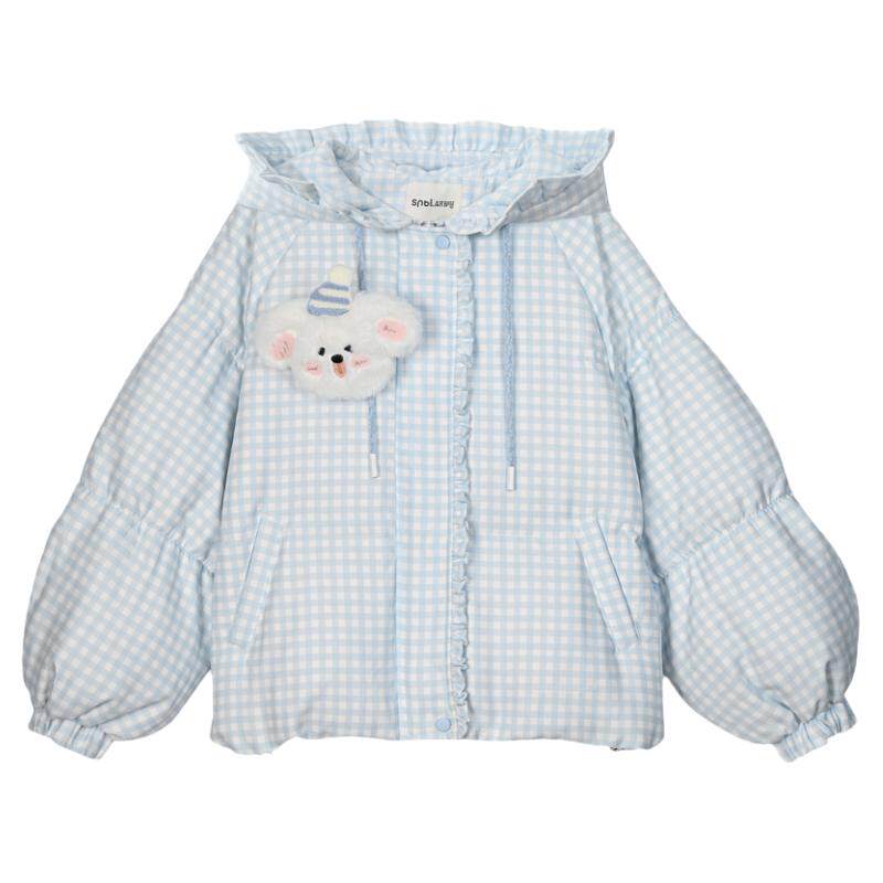 森女部落原创90白鸭绒格子印花面包服羽绒服2026新款秋冬女装