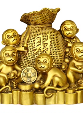 纯黄铜金猴摆件招财五猴聚财