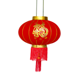 绒布灯笼春节新年大门口装饰大红灯笼带LED灯带家用阳台过年装饰