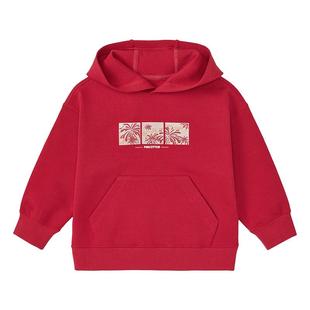 全棉时代男童卫衣红色抓绒拜年服圆领女童卫衣儿童上衣保暖连帽衫