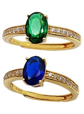 S925银镀黄金彩宝椭圆戒面女戒指